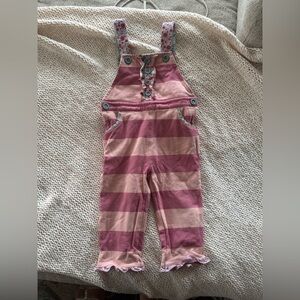 Matilda Jane Pink Striped Overalls with Floral Trim